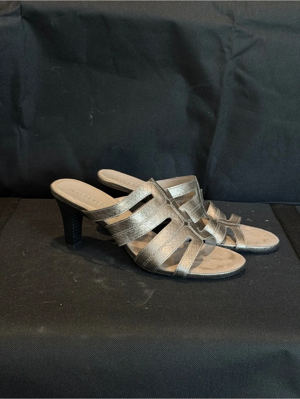 AEROSOLES Bronze Metallic Strappy Heeled Mules